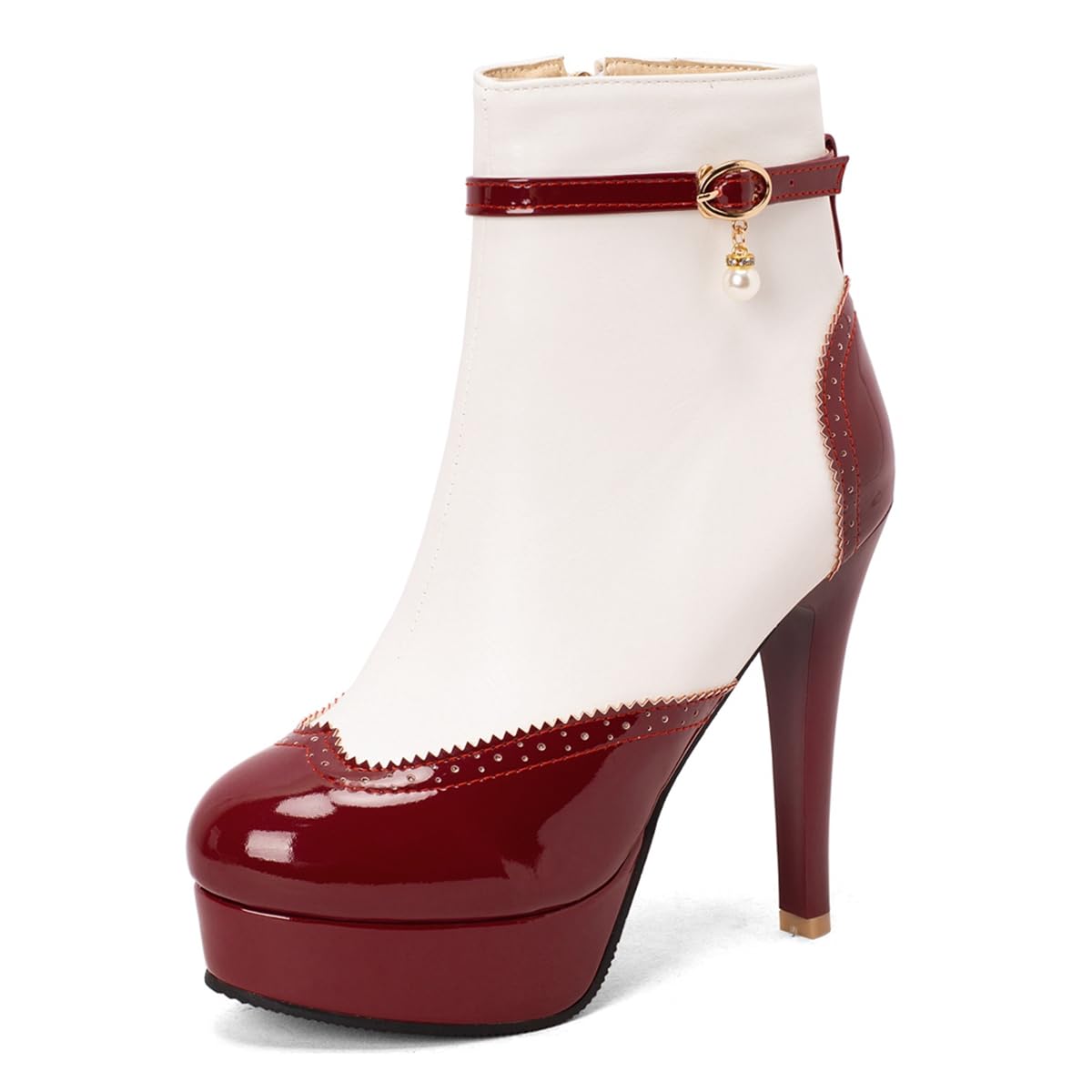 Womens Fashion Stiletto High Heels Dressy Ankle Boots Round Toe Zipper Platform Two Toned Party Short Booties