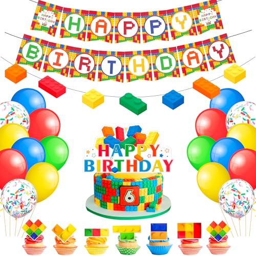 Blocos de construção decoração de festa, 53 peças blocos de construção decoração de aniversário - faixa de blocos de decoração bolo etc fornecimento de festa de blocos de construção