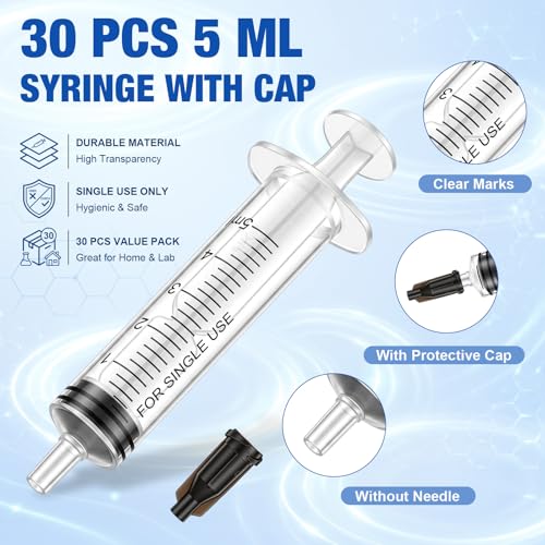 Image of TrelaCo 30 Pcs 5ml Syringe Without Needle with Cap, 5cc Oral Syringe
