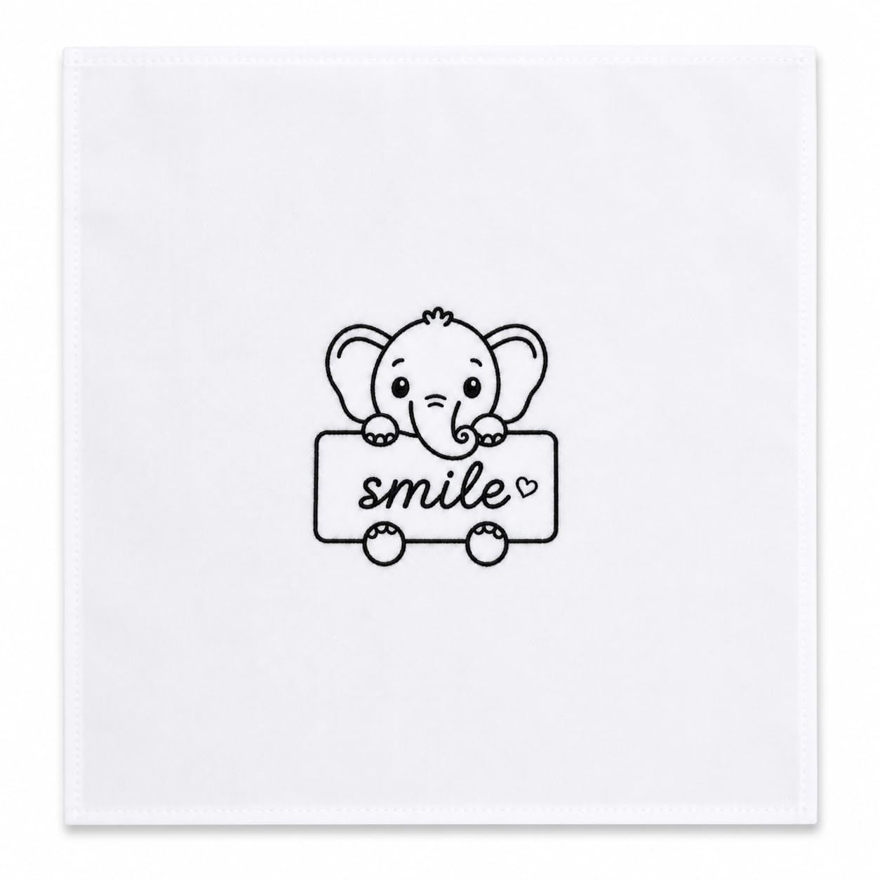 White Cotton Handkerchief 15 x 15 Inch with Cute Elephant Smile Embroidery-image-44