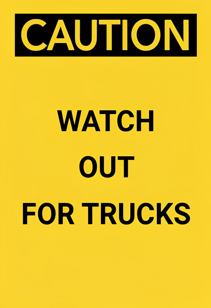 peiyeety CAUTION Watchfor Trucks Tin Sign 12x8 Inch, Yellow & Black Metal Warning Plaque, Retro Industrial Wall Decor for Garage, Warehouse, Loading Dock, Shop, Man Cave Gift