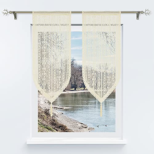 YujiBo MBo - Visillo con diseño de ganchillo para cocina, ventana pequeña con cordón GBrdine 40 x 60 cm #B 2 unidades