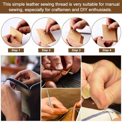 Miniatura 4 de Kit De Artesanía En Cuero - 12 Piezas Con Agujas Para Coser A Mano, Herramientas Y Hilo Encerado