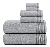 Belizzi Home 100% Cotton Ultra Soft 6 Pack Towel Set, Contains 2 Bath Towels 28x55 inchs, 2 Hand Towels 16x24 inchs & 2 Washcloths 12x12 inchs, Compact Lightweight & Highly Absorbant - Light Grey