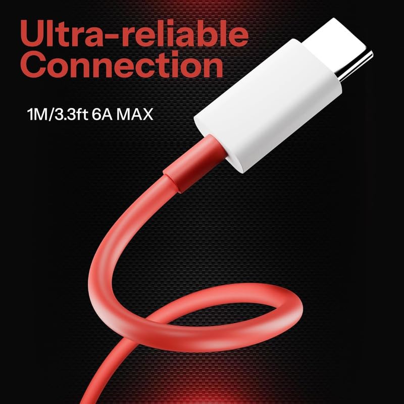 Image of OnePlu-s Compatible Warp /Dash Charge USB Type-C Cable | Fast Charging Cable for OnePlu-s 11, 10 Pro, 9R, 8T, 7T (1m /100cm, Red & White)