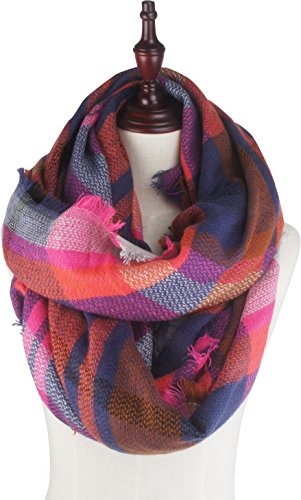 VIVIAN & VINCENT Women\'s Plaid Blanket Winter Scarf Warm Wrap Oversized Shawl Cape Pink Blue