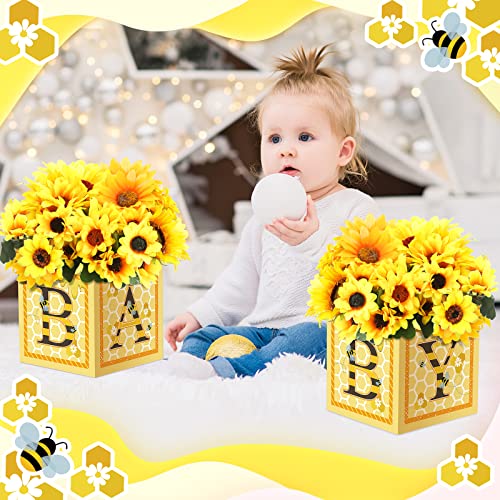 Image of Bucherry 6 Pcs Baby Shower Centerpieces with Letters, 7 inch Baby Blocks Flower Boxes for Table Decorations, Gender Reveal Party Supplies & Photo Props(Yellow,Honey)