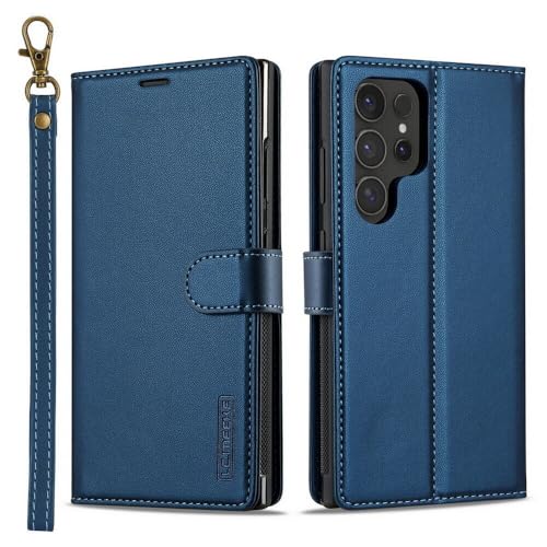 Étui Galaxy S23 bleu avec portefeuille en cuir amovible et rabat magnétique