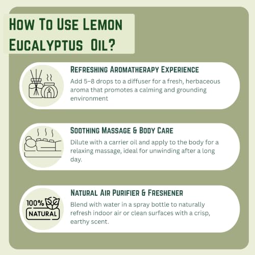 Image of KUNJ Lemon Eucalyptus Essential Oil 100ml - 100% Pure Steam Distilled Corymbia citriodora Oil for Aromatherapy, Diffuser, Spa, Home Fragrance, Fresh Citrus Aroma & DIY Beauty Blends