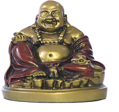 Small Seated Happy Buddha, Gold and Red