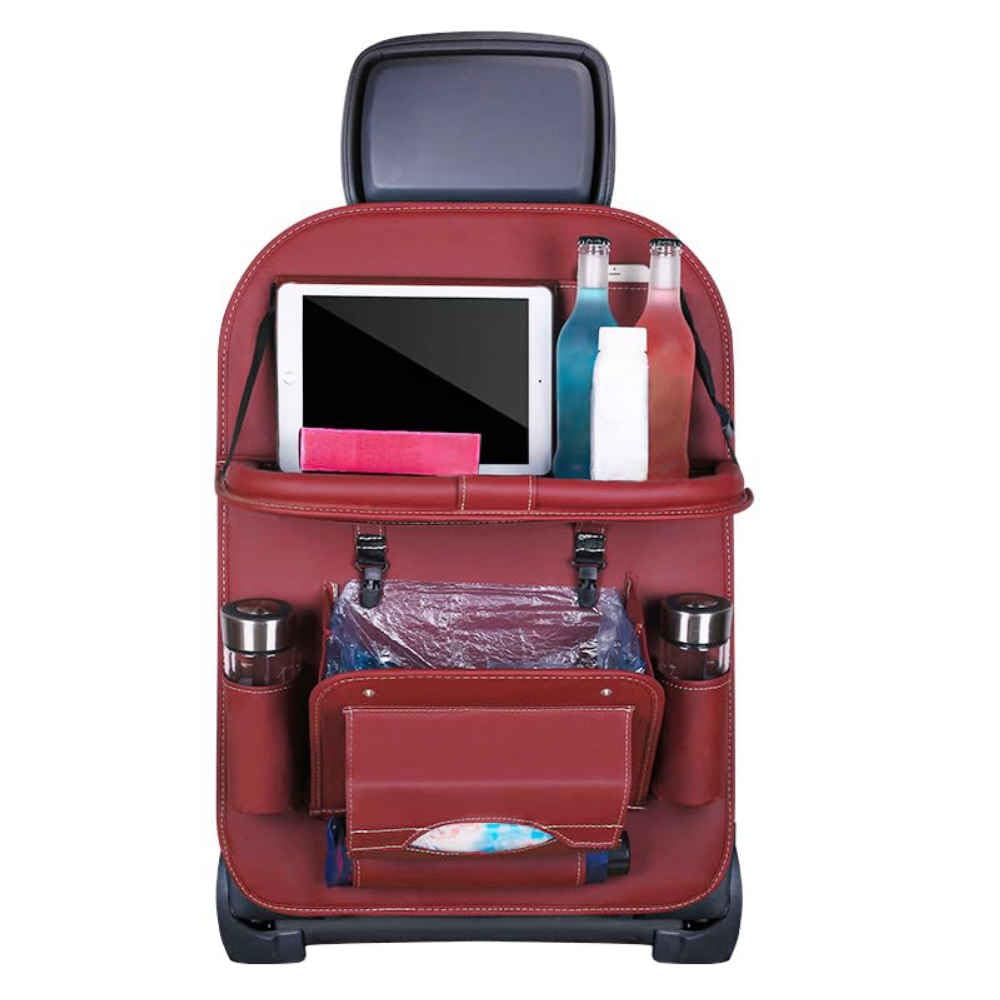 XKINTCS Seat Back Organiser for VW Passat B5 B6 B7 B8 SE Backseat Folding Tray Table Touchscreen Tablet Holder Multi Pocket,normal-E Wine Red