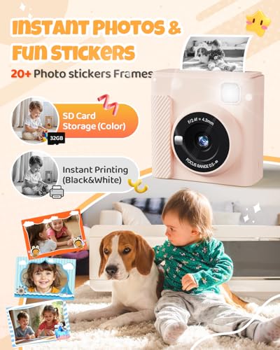 Image of TIATUA Kids Instant Print Camera, 1080P HD Video Digital Toy, Brown