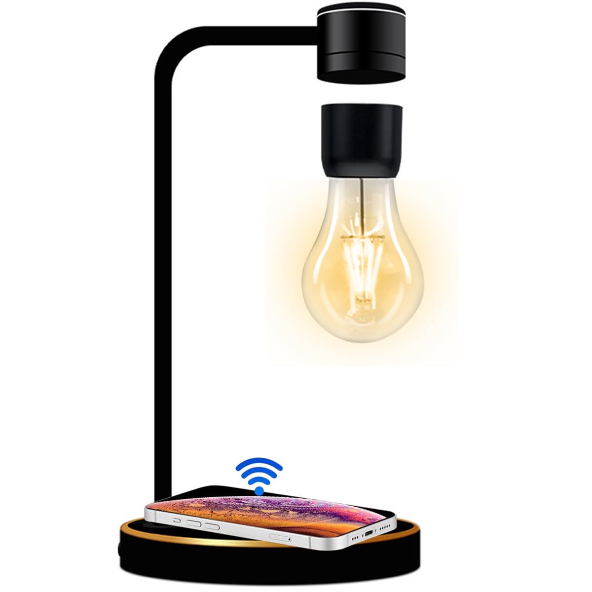 UVEHAS Lewitująca lampa z bezprzewodową ładowarką, magnetyczna pływająca żarówka obracająca się o 360 stopni żarówka LED lampka nocna lampa biurkowa na prezenty urodzinowe biuro wystrój domu