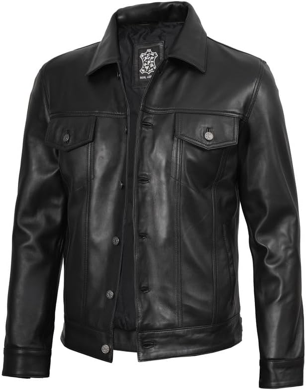 Blingsoul Premium Vintage Leather Jacket Men - Real Lambskin Trucker Mens Leather Jackets