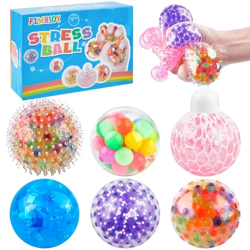 FLMRIOY 6 Pack Stress Balls for Adults, Squeeze Ball Set Anxiety Relief Toys Colorful Squishy Balls for Party Favors Birthday Valentine