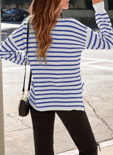 Image of Dokotoo Sweaters for Women Crewneck Long Sleeve Striped Color Block Loose Knit Pullover Sweater Tops