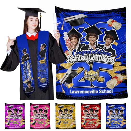 Custom Graduation Stole Class of 2025 Customize Graduation Shawl with Photo School Name for Graduates Women and Men