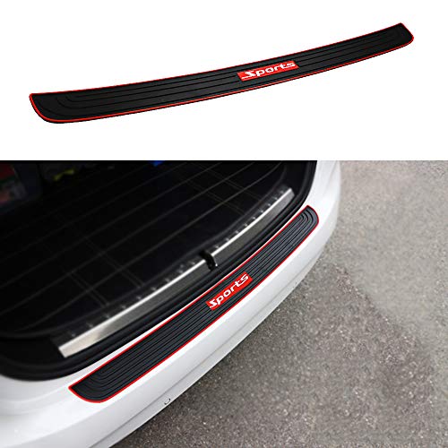 Yunm Car Rear Bumper Rubber Protector Strip Anti-Scratch Anti-Collision Car Trunk Door Entry Guards 3D Embossing Protective Strip Trim Cover Accessory For Sports Universal (Black-Red) #TOP3