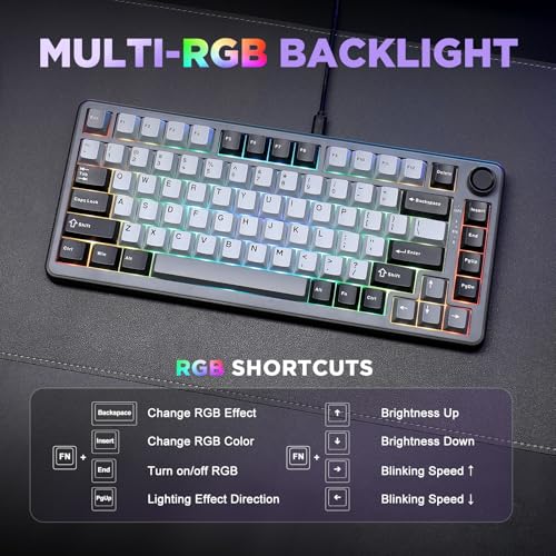 Image of YUNZII B75 Mechanical Keyboard,75% Layout with Knob,Hot Swappable RGB Backlit Gasket Mounted, Creamy Typing, Double-Shot PBT Keycaps,Cherry Profile,for Win /Mac (Dark Grey, Cocoa Cream V2 Switch)