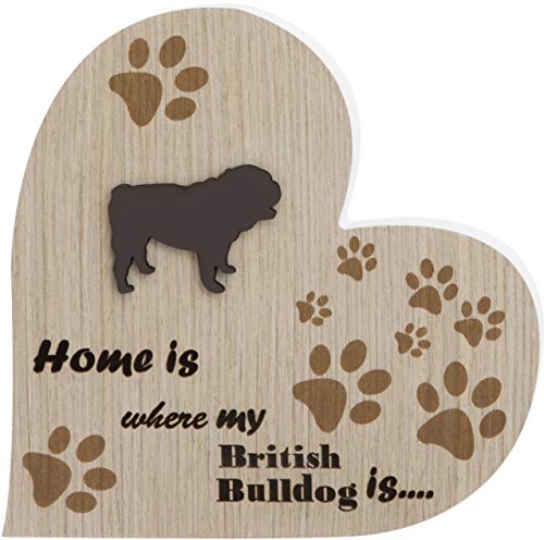 Maturi Free Standing Home Where My Dog Is Heart Placca-British Bulldog, Legno ingegnerizzato, Marrone, 17.6 x 15 x 2cm