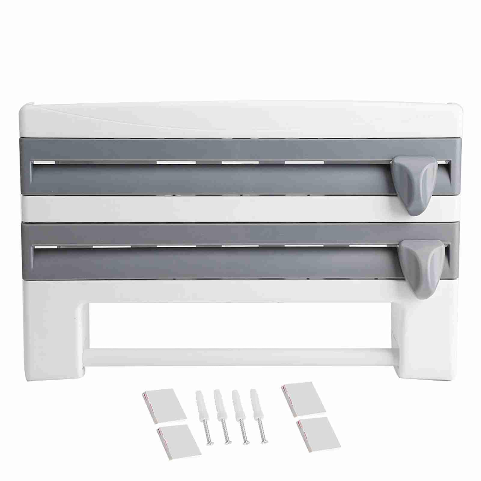 Soporte de toallas de papel con dispensador de película adhesiva cortada para una cocina limpia