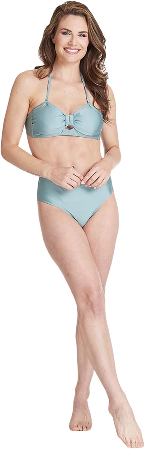 Nine West Women’s Bandeau Bikini Top and High-Waisted Swim Bottom Separates, Supportive Fit, Modern Sage