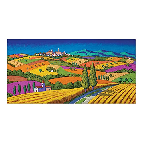 Giallobus - Quadro - Stefano Calisti - Montagne verdi con campi e alberi - Vetro acrilico - 100x50 - Pronto da appendere - Quadri moderni per la casa