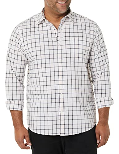 Amazon Essentials Men's Long-Sleeve Regular-Fit Stretch Poplin Shirt, Pink White Buffalo Plaid, Large