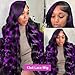 SISIFIRE Purple Highlight Lace Front Wig Pre-plucked Hairline Synthetic Heat Resistant Fiber Lace Front Wigs for Women Glueless 13X4 Inch Long Loose Curly Wavy Wigs