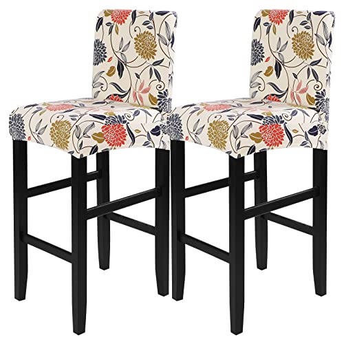 Image of SearchI Bar Stool Covers Set of 2, Stretch Washable Barstool Seat Covers, Counter Height Chair Covers for Kitchen Dining Room Cafe (Orange Flower)