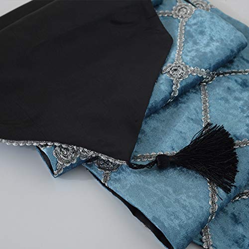 Chemin de table automne bleu lin coton déco table moderne 28x210cm
