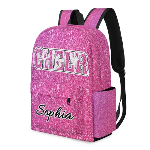 Personalized Cheer Backpack Bag for Women, Custom Large Capacity Shoulder Bags, Waterproof Cheerleader Casual Daypack, Pink Glitter3