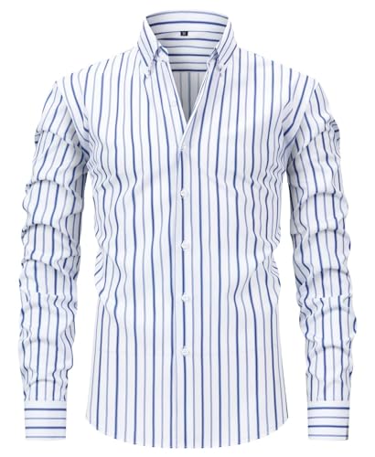 Men's Long Sleeve Stripes Shirts Casual Dress Shirt