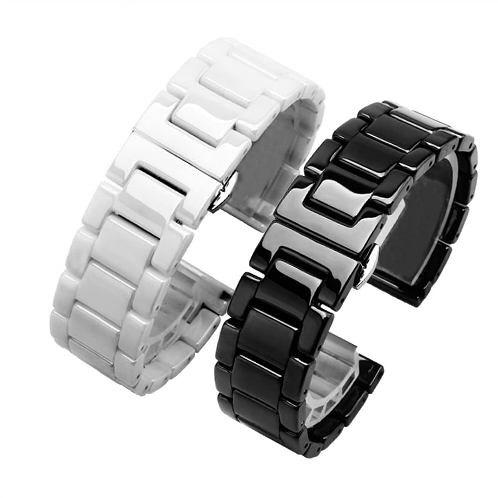 Uhrenarmband Keramisches Uhrenband 14 15 16 17 18 19 20 21 22mm Schwarzweiße Uhrenband Für Männer Und Frauen Armband Ersatzband (Color : Black A, Größe : 22mm)