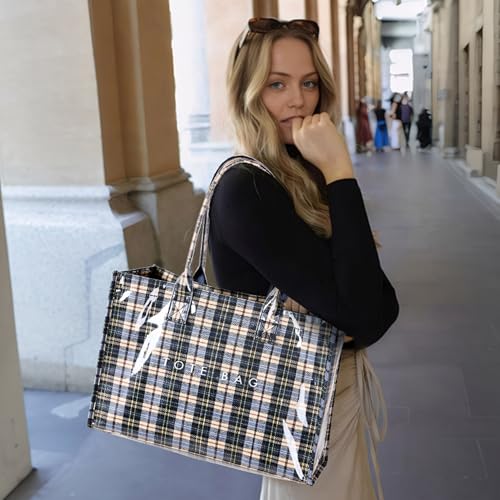 Image of KALIDI PVC Tote Bag Women's Kraft Paper Work Handbags Purses with Top Handle