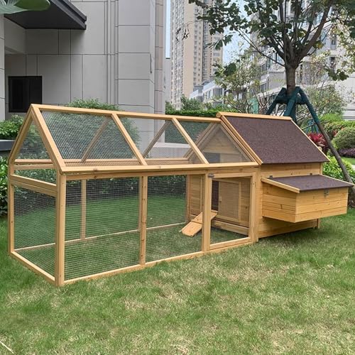 鶏小屋 木製 屋根、滑走路、卵箱付き 2サイズ 防水 屋外 鶏小屋 引き出しトレイのデザイン マルチドア 家禽ケージ 屋内でも屋外でも使用可能(Multi-colored,286*129*117CM)