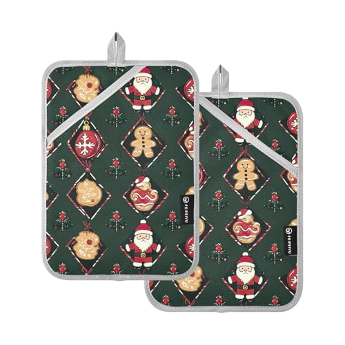 Set di 2 presine resistenti al calore, con Babbo Natale e pan di zenzero, per cucina, microonde, cucina, sottobicchieri, presine, forno, sottopentola