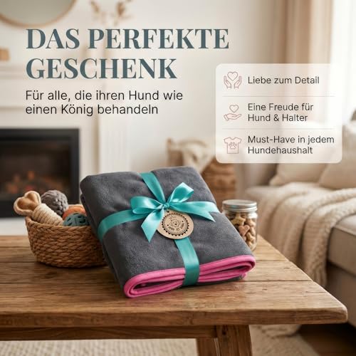 HUND IST KÖNIG Hundehandtuch extra saugfähig - Hunde Handtuch saugstark aus Mikrofaser mit 4 Eingriffen - Weiches XL Microfaser Handtuch für Hunde - Premium Hunde Trockentuch, schnell trocknend