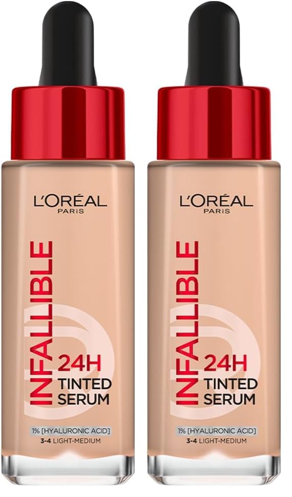 Image of L'Oreal Paris Infallible 24H Tinted Serum Foundation, 3-4 Light Medium (Pack of 2)