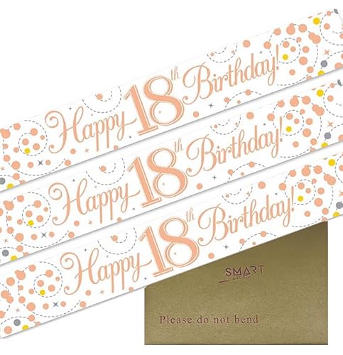 9ft Banner Happy 18th Birthday Sparkling Fizz White & Rose Gold Holographic Foil Pennant
