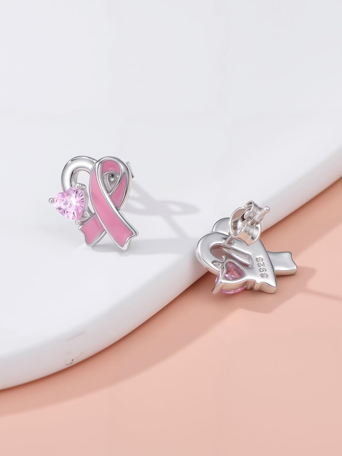 Cancer Awareness Earrings for Women 925 Sterling Silver Heart Ribbons Stud Earring Cancer Survivor Gifts for Women - Image 3