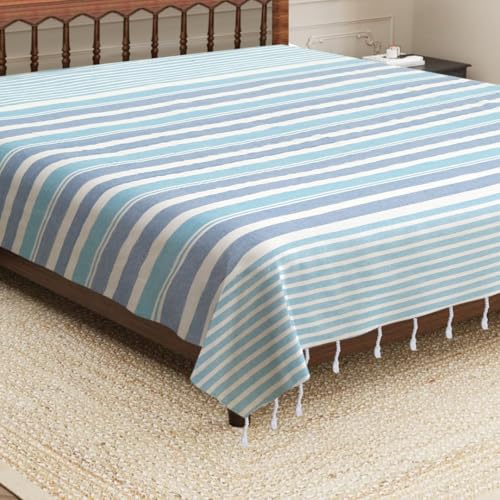 Image of 210 TC Cotton Bedsheet | Handmade Double Bedsheet | Handloom Bedsheets | Without Pillow Cover |Warm Double Bedsheet for Winter (90X100 Inches, 7.5 x 8.3 Feet (Havelock Blue)