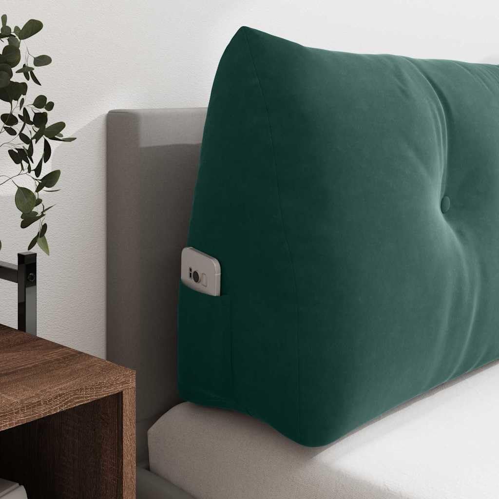 Rückenkissen, Dunkelgrün, 120 x 24 x 50 cm, Samt, Kissen aus Samt, für Wohnzimmer, mit Seitentasche für Fernbedienung, ergonomisches Lendenkissen für Sofa, Bett, Büro, Bezug