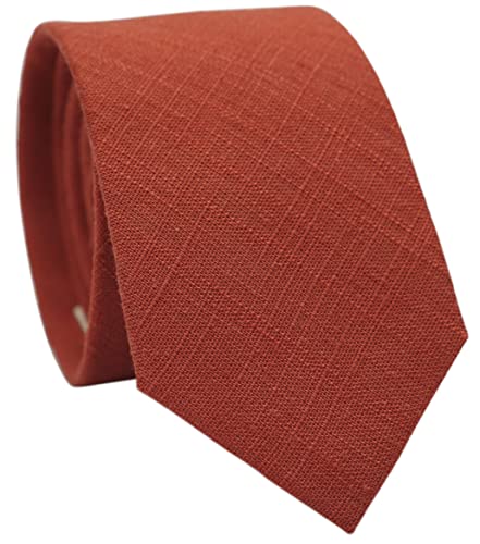 BELLUNO Mens Skinny Ties Cotton Linen Blend 2.5 inch Slim Neckties Rust Tie