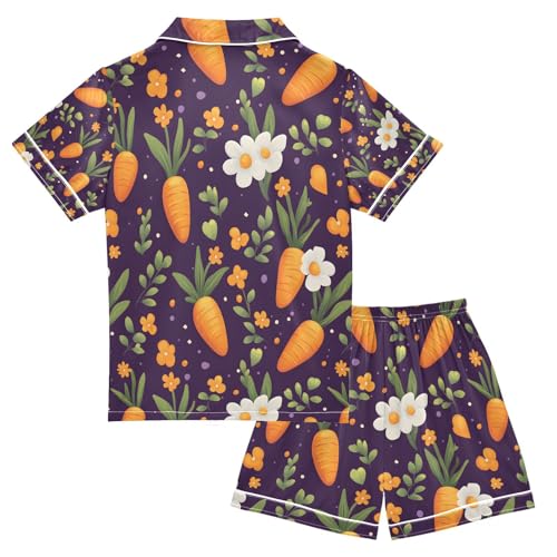 senya Carrot Flower 1 Satin Summer Pajama Sets Silk Short Sleeve Button Down Sleepwear2