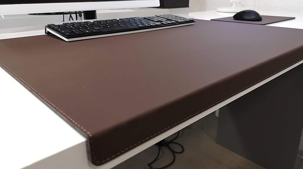 Gewinkelte Schreibtischunterlage mit Kantenschutz + Mousepad Echt Leder Braun 90 x 47 Echt Nappaleder glatt