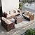 UDPATIO Outdoor Patio Furniture Set with 44" Fire Pit Table, 4 Pieces Outdoor Furniture Sets, Wicker Rattan Patio Conversation Sets with Outdoor Sofa Waterproof Covers for Porch Deck Backyard, Khaki