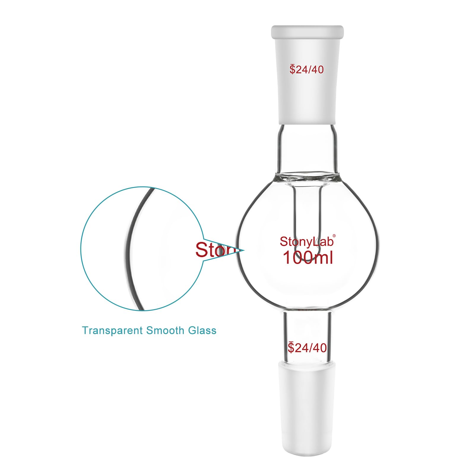 stonylab Piège de Bump pour Évaporateur Rotatif 100 ml, Tube à Vapeur Intérieur Supérieur 24/40, Joints Coniques Standard 24/40, Verre Borosilicaté G3.3