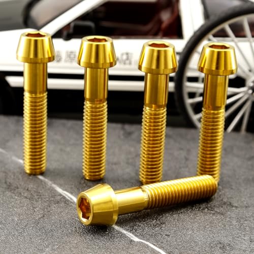 Image of RISON Titanium Bolts Ti Bolt M5*0.8 * 30 Hex Tapered Socket Head 5Pcs Gold Titanium Hex Tapered Head Bolt Screw for Bike stem