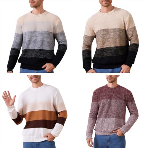 Mens Crewneck Pullover Sweater Casual Striped Color Block Sweater Thermal Long Sleeve Knitted Sweaters Fall Winter4